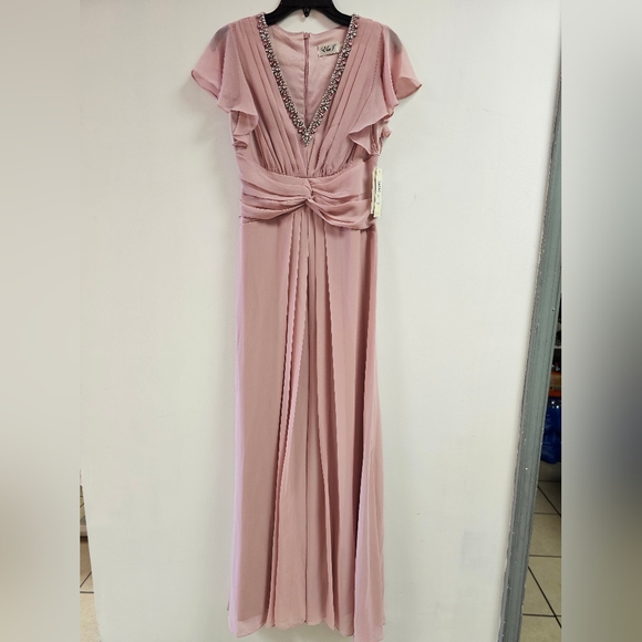 Eliza J Women's Dress Flutter Sleeve V-neck Twist Waist Gown - Picture 2 of 8